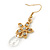 Matt Gold Tone Crystal Flower Drop Earrings - 55mm Length - view 5