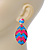 Pink, Light Blue Enamel 'Leaf' Drop Earrings In Gold Plating - 60mm Length - view 2