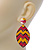 Coral, Yellow Enamel 'Leaf' Drop Earrings In Gold Plating - 60mm Length - view 4