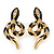 Gold Tone, Black Enamel, Crystal Snake Stud Earrings - 37mm Length