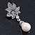 Bridal, Prom, Wedding Austrian Crystal, White Simulated Glass Pearl 'Flower' Drop Earrings In Rhodium Plating - 50mm Length - view 8