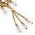 Vintage Inspired Gold Plated, Transparent Glass Bead Chain Tassel Drop Earrings - 65mm Length - view 7