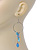 Silver Tone Light Blue Glass Bead Charm Hoop Earrings - 95mm Length - view 4
