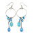 Silver Tone Light Blue Glass Bead Charm Hoop Earrings - 95mm Length - view 2
