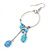 Silver Tone Light Blue Glass Bead Charm Hoop Earrings - 95mm Length - view 6