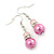 Pink Simulated Pearl, Crystal Drop Earrings In Rhodium Plating - 40mm Length - view 4