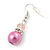 Pink Simulated Pearl, Crystal Drop Earrings In Rhodium Plating - 40mm Length - view 5