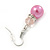 Pink Simulated Pearl, Crystal Drop Earrings In Rhodium Plating - 40mm Length - view 6