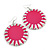 Large Round Bright Pink Enamel Drop Earrings In Silver Tone - 45mm Diameter