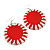 Large Round Red Enamel Drop Earrings In Silver Tone - 45mm Diameter