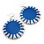 Large Round Royal Blue Enamel Drop Earrings In Silver Tone - 45mm Diameter