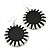 Large Round Black Enamel Drop Earrings In Silver Tone - 45mm Diameter