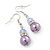Purple Simulated Glass Pearl, Crystal Drop Earrings In Rhodium Plating - 40mm Length - view 2