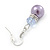 Purple Simulated Glass Pearl, Crystal Drop Earrings In Rhodium Plating - 40mm Length - view 4