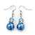Violet Blue Simulated Glass Pearl, Crystal Drop Earrings In Rhodium Plating - 40mm Length