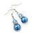 Violet Blue Simulated Glass Pearl, Crystal Drop Earrings In Rhodium Plating - 40mm Length - view 2