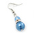 Violet Blue Simulated Glass Pearl, Crystal Drop Earrings In Rhodium Plating - 40mm Length - view 3