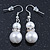 Cream Simulated Glass Pearl, Crystal Drop Earrings In Rhodium Plating - 40mm L