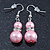 Light Pink Glass Pearl, Crystal Drop Earrings In Rhodium Plating - 40mm Length