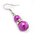 Fuchsia Simulated Pearl, Crystal Drop Earrings In Rhodium Plating - 40mm Length - view 3