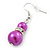 Fuchsia Simulated Pearl, Crystal Drop Earrings In Rhodium Plating - 40mm Length - view 4