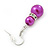 Fuchsia Simulated Pearl, Crystal Drop Earrings In Rhodium Plating - 40mm Length - view 5