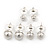Set Of 3 White Simulated Glass Pearl Stud Earrings (10mm, 8mm, 6mm) In Silver Tone