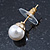 Set Of 3 White Simulated Glass Pearl Stud Earrings (10mm, 8mm, 6mm) In Gold Tone - view 3