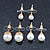 Set Of 3 White Simulated Glass Pearl Stud Earrings (10mm, 8mm, 6mm) In Gold Tone - view 7