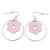 Silver Tone Hoop With Pink Flower Drop Earrings - 45mm Length - view 4