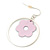 Silver Tone Hoop With Pink Flower Drop Earrings - 45mm Length - view 5