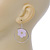 Silver Tone Hoop With Pink Flower Drop Earrings - 45mm Length - view 3