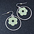 Silver Tone Hoop With Pastel Green Flower Drop Earrings - 45mm Length