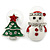 Green Christmas Tree & White Snowman Diamante Stud Earrings In Rhodium Plating - 20mm Width - view 3