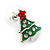 Green Christmas Tree & White Snowman Diamante Stud Earrings In Rhodium Plating - 20mm Width - view 9