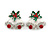Christmas 'Jingle Bells' Red/ Clear Crystal, White/Green Enamel Stud Earrings In Rhodium Plating - 20mm Width