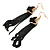 Black Enamel Butterfly & Chain Dangle Earrings In Gold Plating - 85mm Length - view 7