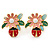 Multicoloured Enamel Flower & Ladybug Stud Earrings In Gold Metal - 23mm Width