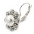 Rhodium Plated Clear Crystal, Glass Pearl 'Daisy' Drop Earrings With Leverback Closure - 30mm Length - view 4