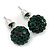10mm Emerald Green Crystal Ball Stud Earrings In Silver Tone