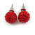 10mm Red Crystal Ball Stud Earrings In Silver Tone