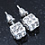 White Enamel, Clear Crystal Dice Earrings In Silver Tone Metal - 7mm Diameter