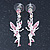Pink Crystal Fairy Drop Earrings In Rhodium Plating - 45mm L