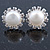 10mm White Freshwater Pearl, Crystal Stud Earrings In Rhodium Plating - 16mm Across