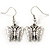 Vintage Inspired Etched Butterfly Drop Earrings In Pewter Tone - 33mm L - view 6