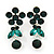 Delicate Emerald Green Crystal Flower & Butterfly Drop Earrings In Rhodium Plating - 35mm L