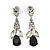 Clear/ Black CZ, Crystal Drop Sensation Earrings In Rhodium Plating - 37mm L