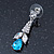 Clear/ Teal Blue CZ, Crystal Drop Sensation Earrings In Rhodium Plating - 37mm L - view 6