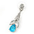 Clear/ Teal Blue CZ, Crystal Drop Sensation Earrings In Rhodium Plating - 37mm L - view 9