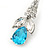 Clear/ Teal Blue CZ, Crystal Drop Sensation Earrings In Rhodium Plating - 37mm L - view 10